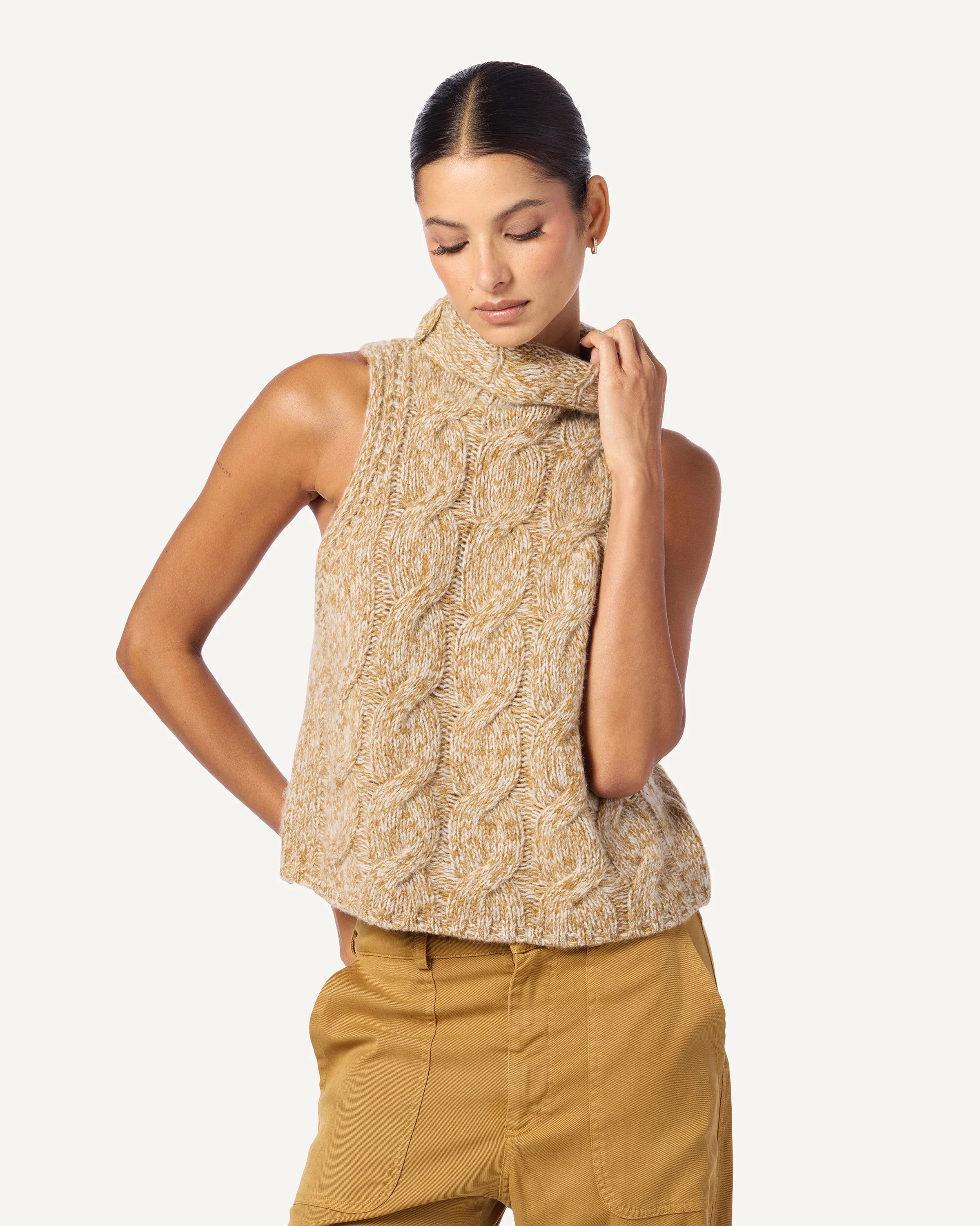 Gold sleeveless turtleneck best sale